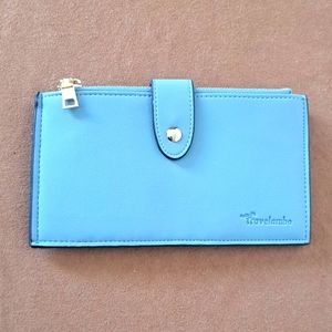 Travelambo Slim Bifold Wallet 7.25" Blue 18 Card NWOT